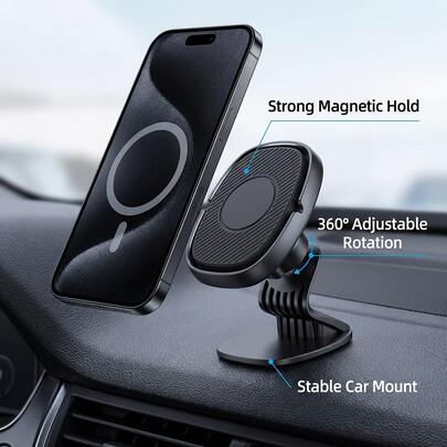 磁吸式车载手机支架，坚固的仪表盘安装座，强力磁吸，360°旋转，防震，解放双手，轻松驾驶