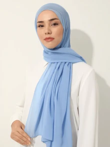 1 件女士 Hijab 纯色雪纺头巾，简约、优雅、时尚配饰女士 Abaya 配饰女士面纱 - 淺藍色 - 查看 5