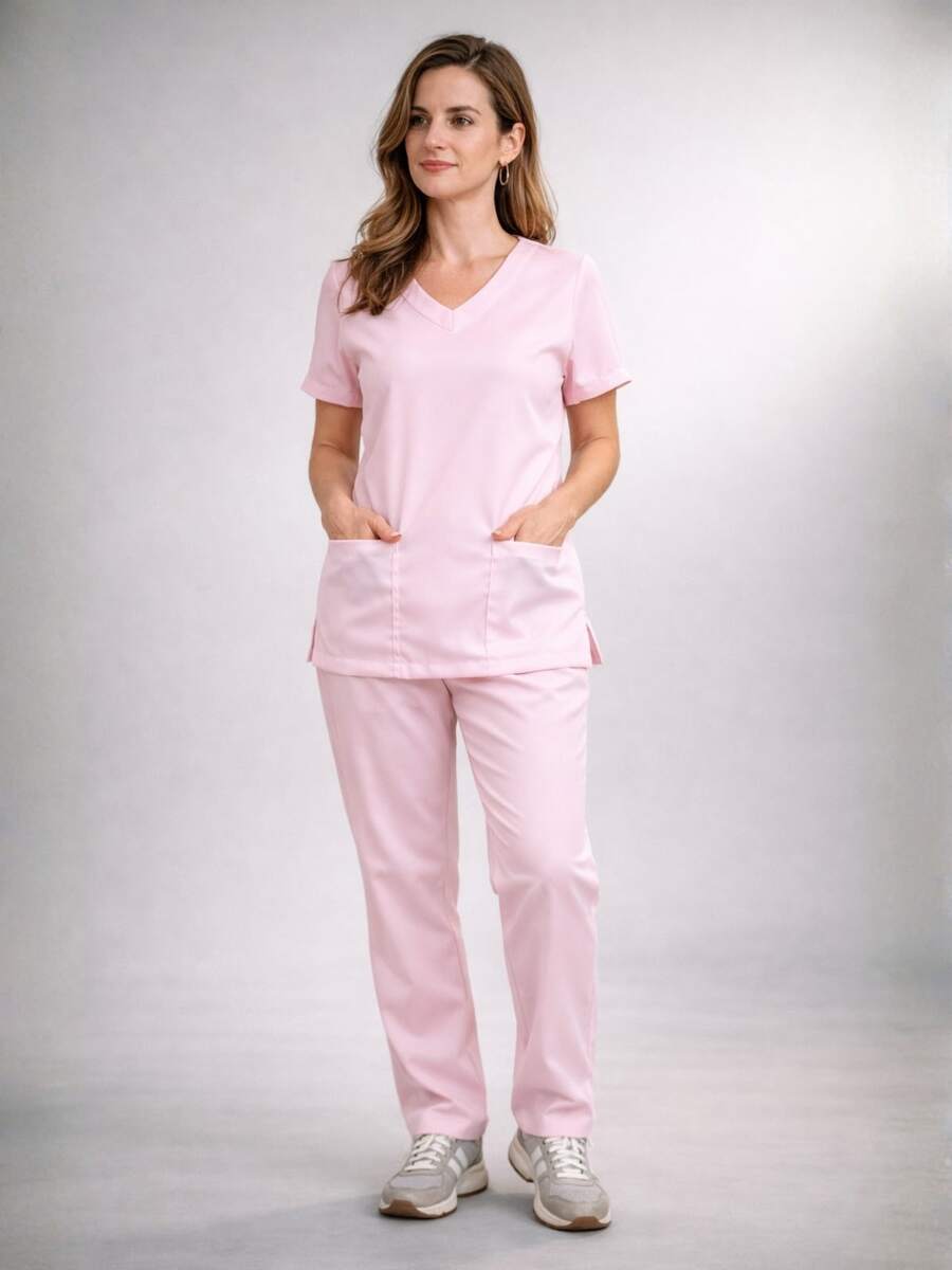 Surgical Scrub Set, Hospital Gown, Unisex, Professional, Female, Male - Baby Pink - View 1