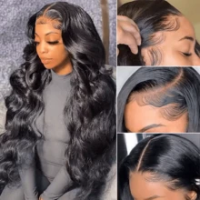 SHINEHAIR 7x5 Glueless Human Hair Wigs, Pre-Plucked And Pre-Cut, For Women, Brazilian Hair, 180% Density, Wavy, Human Hair Wigs With Transparent Lace Front, Pre-Plucked With Baby Hairs For Women - Natural Black - 查看 5