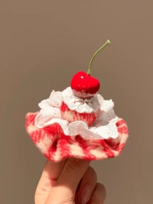 可爱红色格子樱桃蛋糕发夹，提升拍照氛围刘海夹，生日发饰，日式风格 - 彩色 - 查看 12