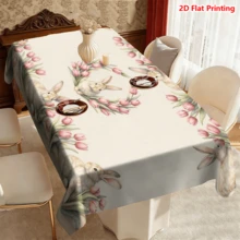 1/20pcs Easter Theme Tablecloth, Exquisite Rabbit & Pink Tulip Pattern Printed Tablecloth, Suitable For Easter Celebration Picnic Home Kitchen Dining Decor, Spring Decoration & Gift, Essential Easter Home Decor - Multicolor - View 5