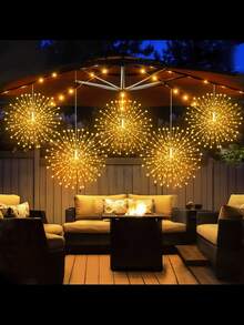 1pc 90/120/150/180L/450L 8-Function Waterproof Firework Lights, Home Decor Firework Lights, Garden Decor LED Lights, Outdoor Copper Firework Lights, Patio Decor, Outdoor Decor, Party Decor, Camping Decor, Fairy Lights, Christmas Decor, Christmas Copper Wire Firework Lights, Holiday Decor LED Firework Lights, Camping Lights - Yellow - View 2