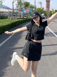 Nike Sportswear Essentials 系列时尚简约休闲女式短裤，黑色 - 黑色 - 查看 6