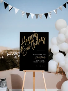 1pc Personalized Black & Gold Birthday Poster, Happy Birthday Welcome Sign, Customized Birthday Welcome Signage, Frameless Canvas Wall Art - Personalized Wall Art With Your Name, Customized Birthday Welcome Signage Printed Canvas Poster - Multicolor - View 5