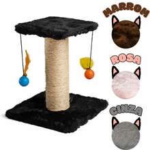 Arranhador Quadrado para Gatos com Duas Bolinhas e Poste Sisal - Preto - Visão 2