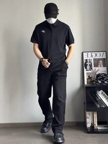 Polo deportivo casual de unicolor con logo de Nike, para hombres, negro - Negro - Ver 9