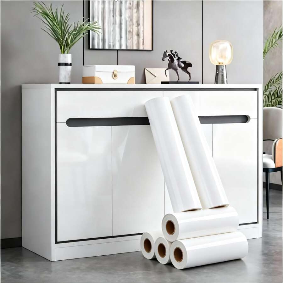 40cm X 500cm White Glossy Self-Adhesive Wallpaper, Removable Peel And Stick Plastic Paper, Upgraded Vinyl Film Roll, Suitable For Countertops, Kitchen, Wardrobe, Removable Furniture Sticker - Solid Color - View 1