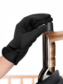Guante de estilismo resistente al calor para mano izquierda - Diseño grueso de cinco dedos con correa ajustable, adecuado para salón DIY - Negro - Ver 1