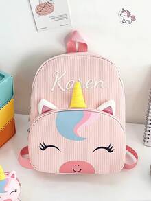 Customized Corduroy Animal Backpack, Cute Small Backpack, Cartoon Zipper Bag, Lightweight Design, Shoulder Backpack, Travel Backpack, Daily Fashion Cute Shoulder Bag, Multipurpose Backpack, Personalized Name Embroidered, Back To School - Multicolor - View 2