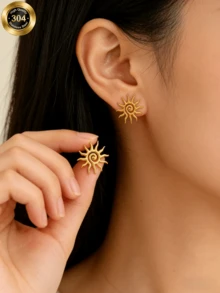 1 Đôi bông tai hình mặt trời xoắn ốc tối giản bằng thép không gỉ 304, thích hợp để đeo hàng ngày, cũng là món quà hoàn hảo cho Ngày Valentine hoặc Ngày của Mẹ. - Vàng - Xem 1