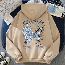 Butterfly Streetwear Kangaroo Hoodie Unisex Winter Jacket - Beige - View 4