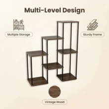 SAEIV 6-Tier Plant Stand, Flower Stand Ladder, 132 Cm High Metal And Wood Flower Bench, Plant Shelf, Plant Ladder, Suitable For Living Room, Balcony, Bedroom, Decorative Plant Ladder, Black - Giá để hoa 7 tầng - Xem 8