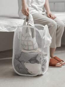 Cesta grande de malla para ropa sucia, cesto de lavandería plegable para almacenamiento en el hogar y el baño - Multicolor - Ver 6