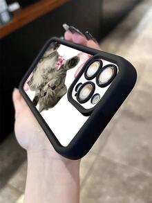 Funda de teléfono a la moda - Textura de satén plumoso Compatible con todos los modelos de teléfonos inteligentes Apple El regalo perfecto para ella, una opción ideal para San Valentín - Negro - Ver 2