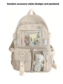 Mochila de viaje de gran capacidad con estilo minimalista, cómoda y versátil, como regalo de regreso a la escuela/graduación (estilo de accesorio aleatorio) - Blanco - Ver 4