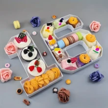 1 个 0-9 数字形状可重复使用的甜点展示盘，26 个字母 A-Z 形状托盘，适合装满糖果、蛋糕、巧克力、水果，非常适合毕业典礼、生日派对、单身派对、结婚纪念日、各种节日餐桌装饰 - 白色 - 查看 4