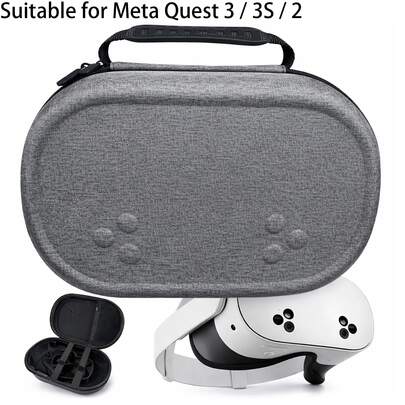 适用于 Me.Ta Quest 3 / 3S / 2 的 VR 头显便携包，硬壳旅行收纳包，带网状口袋，防震保护套，适用于 VR 头显配件，旅行和居家收纳。