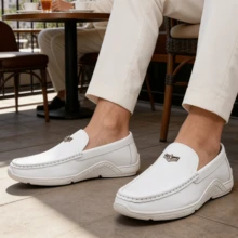 Men's Fashion Casual Ultra-Soft Comfortable White  Sneakers, Versatile One-Piece Driving Comfort Style - trắng - Xem 1