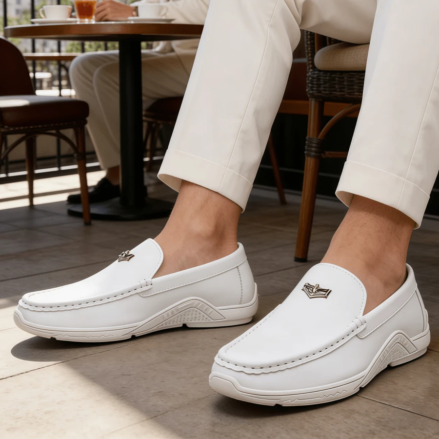 Men's Fashion Casual Ultra-Soft Comfortable White  Sneakers, Versatile One-Piece Driving Comfort Style - trắng - Xem 1