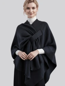 1pc Minimalist Solid Color Faux Cashmere Fringe Design Warm Shawl, Women Casual Soft Outerwear Accessory, Suitable For Autumn/Winter, Daily Wear, Commute, Office, Holiday Gift - Black - View 3