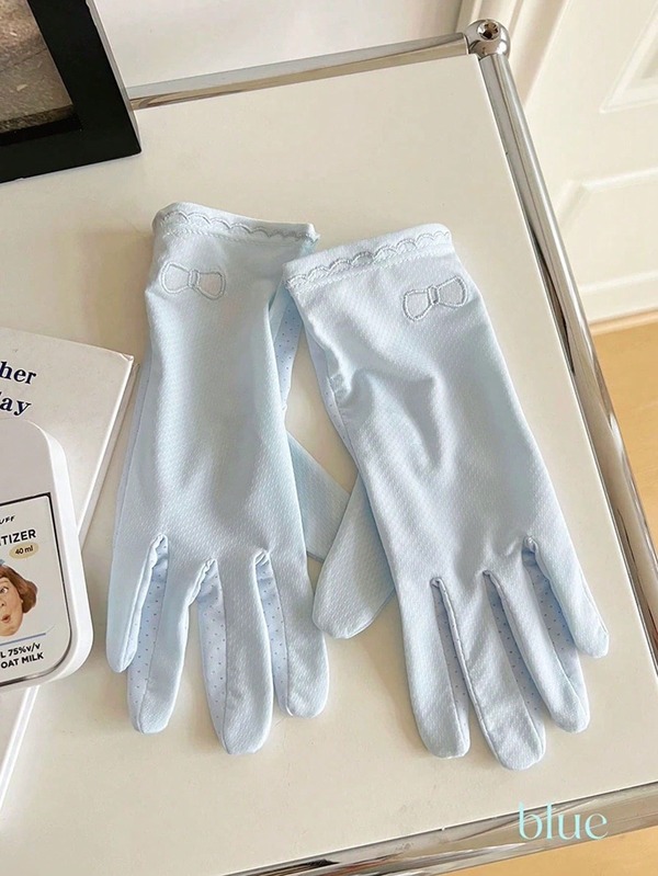 1 par de guantes de seda para conducir/ciclismo, guantes finos de pantalla táctil de dedo completo, ligeros, transpirables, con protección UV, bordados, antideslizantes, adecuados para montar, conducir, motocicleta