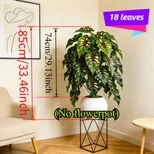 1株大型仿真植物 [龟背竹] - 绿色，18片叶子，塑料绿植盆栽，适用于家居装饰，北欧风格，不含花盆 - 适用于商店装饰、花园装饰、室内装饰、室外装饰、农舍风格、乔迁装饰、玄关装饰、节日装饰 - 室内外皆宜 | 优雅的叶片设计 - 橄欖綠 - 查看 4