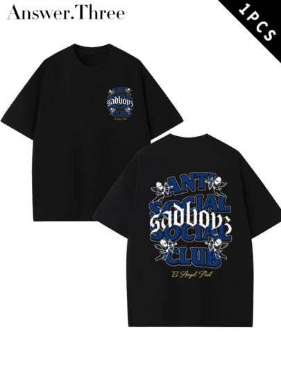 Answer. Three Camiseta de algodón impresa de doble cara, impresa con el club anti social, adecuada para uso diario, ropa casual de verano, ligeramente elástica, transpirable, deportes de vacaciones al aire libre, camiseta de regalo, regalo de vacaciones, regalo perfecto.
