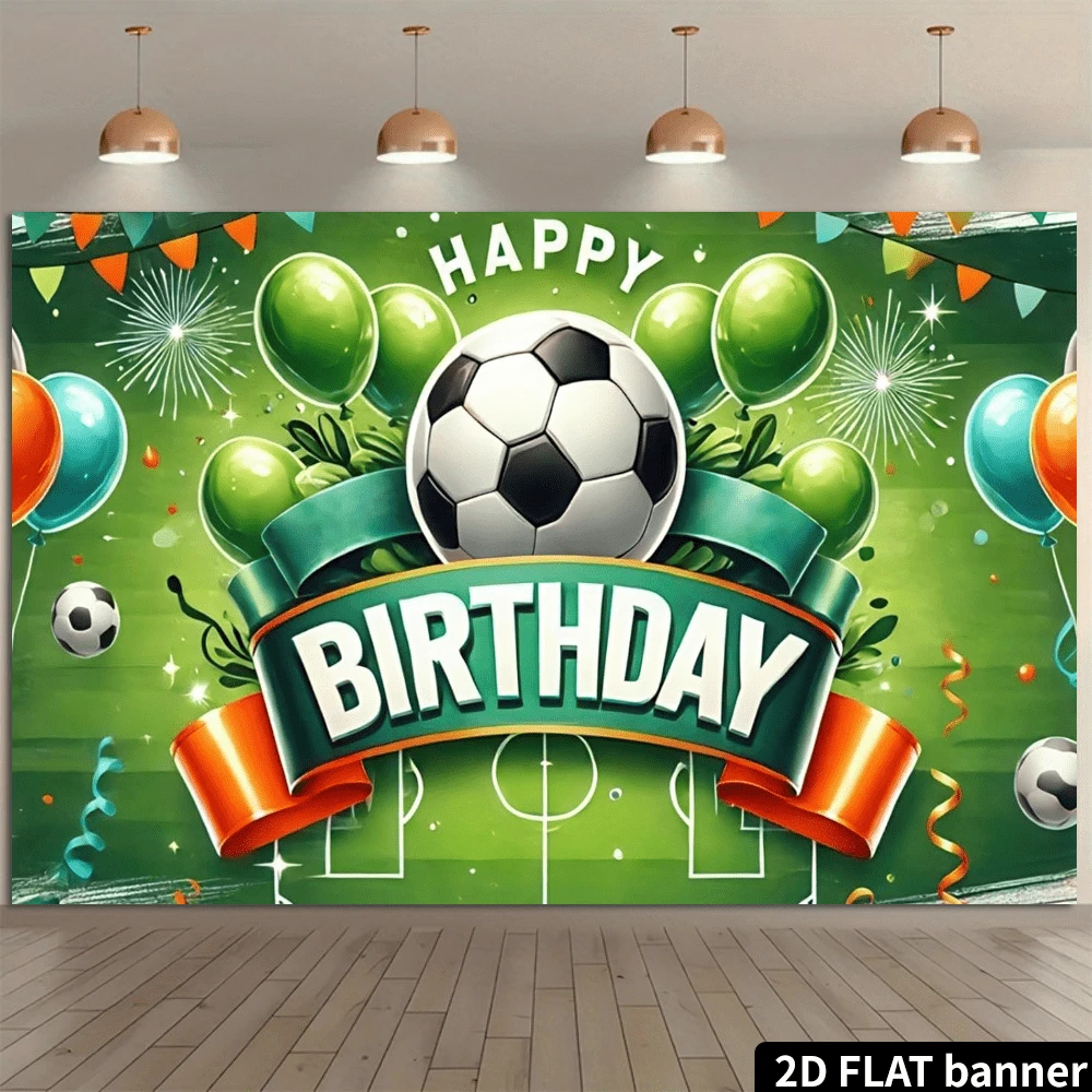 Telón de fondo para fiesta de cumpleaños de fútbol Tatuo, fondo de campo de fútbol de poliéster con letras de "Feliz Cumpleaños", incluye cuerda blanca