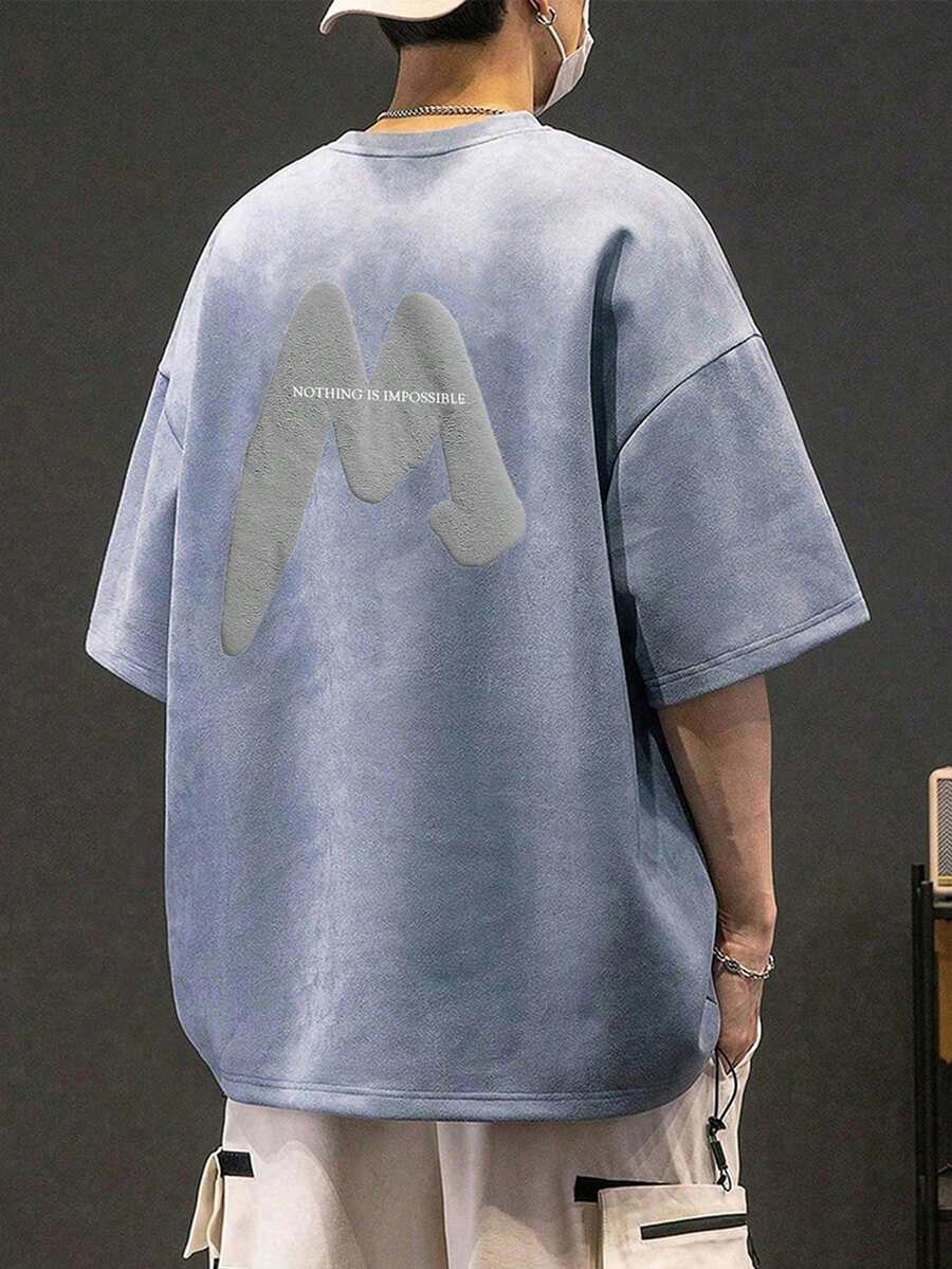 Men's Fashionable Casual Suede Crew Neck Short Sleeve T-Shirt - Baby Blue - View 1