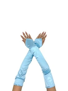 1 đôi tay áo dài không ngón bằng satin, thoáng mát, thích hợp cho trang điểm, tiệc tùng, mùa hè, đi biển, đám cưới. - Xanh da trời - 0939 - Xem 3