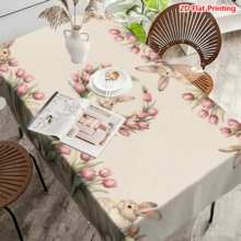 1/20pcs Easter Theme Tablecloth, Exquisite Rabbit & Pink Tulip Pattern Printed Tablecloth, Suitable For Easter Celebration Picnic Home Kitchen Dining Decor, Spring Decoration & Gift, Essential Easter Home Decor - Multicolor - View 7