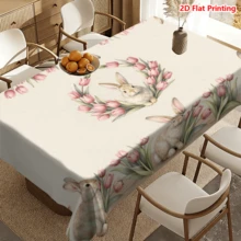 1/20pcs Easter Theme Tablecloth, Exquisite Rabbit & Pink Tulip Pattern Printed Tablecloth, Suitable For Easter Celebration Picnic Home Kitchen Dining Decor, Spring Decoration & Gift, Essential Easter Home Decor - Multicolor - View 14