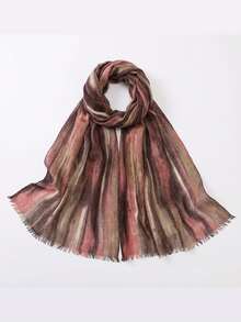 1条时尚条纹染色水彩印花人造丝围巾，适合女士作为头巾使用。波西米亚风格休闲多功能围巾，可用作夏季防晒或配饰。也适合女士日常或度假穿着，例如海滩。 - 彩色 - 查看 15
