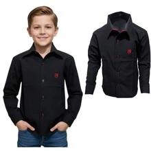 Children's Long-Sleeved Dress Shirt - 黑色 - 查看 1