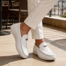 Men's Fashion Casual Ultra-Soft Comfortable White  Sneakers, Versatile One-Piece Driving Comfort Style - trắng - Xem 4