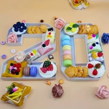 1 个 0-9 数字形状可重复使用的甜点展示盘，26 个字母 A-Z 形状托盘，适合装满糖果、蛋糕、巧克力、水果，非常适合毕业典礼、生日派对、单身派对、结婚纪念日、各种节日餐桌装饰 - 白色 - 查看 6