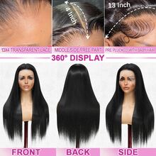 Tóc giả thẳng, độ dày 200%, màu đen 1B, kích thước 13*4 (từ tai đến tai), tóc người Brazil nguyên chất, đường chân tóc HD trong suốt, đã được tỉa sẵn, không cần keo dán, kiểu tóc pha trộn tự nhiên, phù hợp cho nữ mặc hàng ngày, phong cách thanh lịch thường ngày. - Tự nhiên & Đen - Xem 7