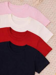 Set Of 4 Basic T-Shirts For Boys (Children's/Youth) 100% Cotton Short Sleeve Casual - Sizes 2 To 14 - 紅色 - 查看 1