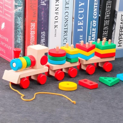 Trenzinho em Madeira de Encaixe Montessori Articulado Educativo e Colorido