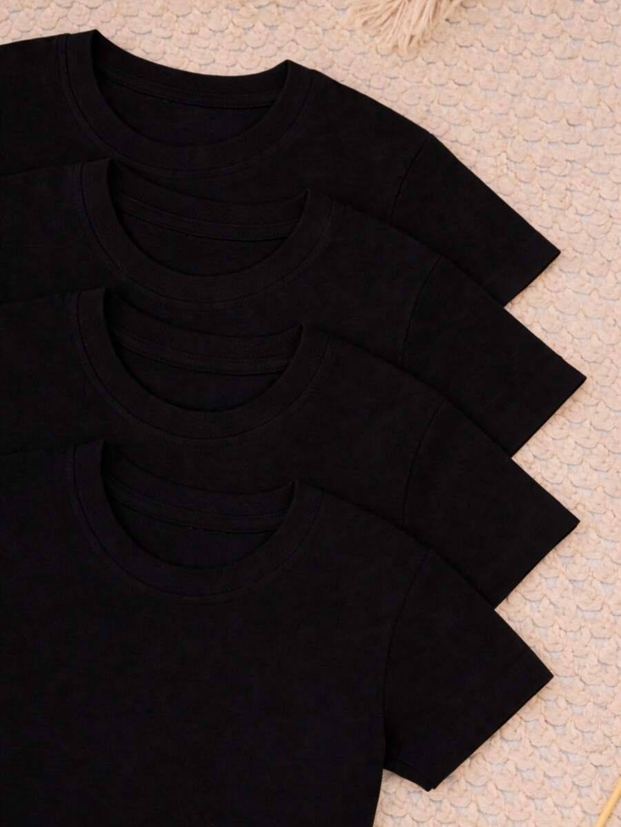 Set Of 4 Basic T-Shirts For Boys (Children's/Youth) 100% Cotton Short Sleeve Casual - Sizes 2 To 14 - 黑色的 - 查看 1
