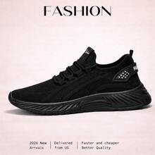 Women's Athletic Shoes, Available In Plus Sizes, Slip-On Design, Lightweight And Breathable Mesh Upper, Slip-Resistant And Shock-Absorbing, Machine Washable, Sporty Style, Tennis Shoes, Perfect For Everyday Wear, Running, Fitness, Travel, And Shopping, Making A Great Women's Day And Mother's Day Gift. - màu đen - Xem 4