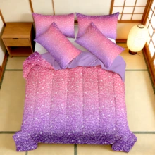 2/3pcs Pink Blue Purple Ombre Glitter Print Bed Comforter Sets, Twin Full Queen King Sizes, 1 Comforter + 1/2 Pillowcases, Soft Skin-Friendly Breathable All Season, Durable Machine Washable, Perfect Family Gift - 淡紫色 - 查看 4