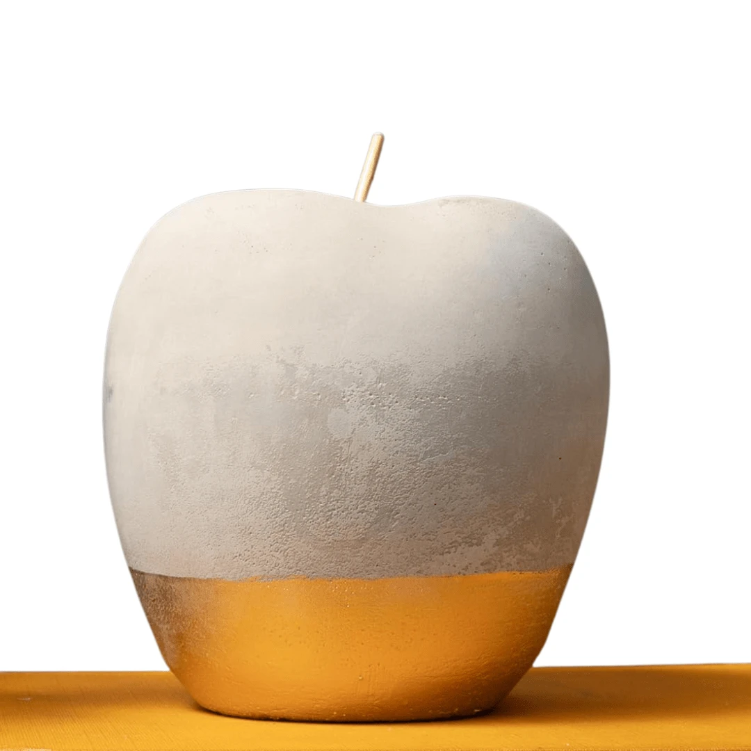 Modern Concrete Apple And Pear Decorative Ornament Set With Gold Detail - Grey - View 1