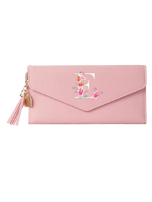 A-Z字母女士长款钱包 - 粉色PU皮革信封式手拿包，多卡位和拉链零钱包，带流苏吊坠，适合日常使用和作为女士生日礼物。钱包、手拿包、腕包、母亲节礼物、邮轮旅行必备，带钱夹。 - 彩色 - 查看 17