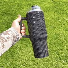 40 Oz Stainless Steel Insulated Mug With Handle And Straw Lid - Double Wall Vacuum Insulated Travel Mug, Leak-Proof  With Handle, Suitable For Hot/Cold Drinks, Gym, Office, Camping, Car - Keeps Drinks Hot Or Cold For Hours, Ideal Gift For Christmas, Valentine's Day, Thanksgiving, Birthday - Available In Pink, Silver, Black, White, Red, Green, Purple, - Durable 304 Stainless Steel Construction, Office Drinkware, Stylish Drinkware, High Quality - 黑色 - 查看 3