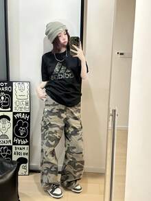 Adidas 阿迪达斯迷彩印花Logo短袖T恤，黑色 - 黑色 - 查看 9