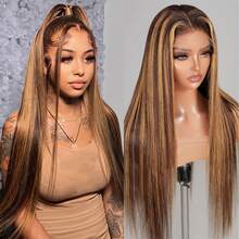 Highlight 13x4 Lace Front Wigs Human Hair 180% Density Transparent Pre Plucked Straight Lace Front Wigs Human Hair Glueless 4/27 Colored Honey Blonde Human Hair Wig For Women - S4/27 - View 6