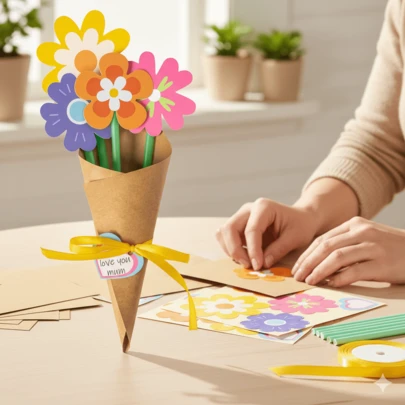 DIY Zonnebloemboeketset (12/24 stuks) - Kleurrijke papieren bloemen, kaartjes, labels en linten, geschikt voor Moederdag, Vaderdag, Dag van de Leraar en Thanksgiving - Vaas niet inbegrepen, bloemdecoratie