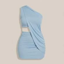 Ludmilla's Short Dress, Gringa Style, For New Year's Eve, Parties, Christmas, Sleeveless, Knit, Asymmetrical, Evening Party, Wedding, Birthday Party, Street, Travel, Beach, Summer - 薄荷藍 - 查看 1